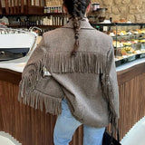 Autumn Bomber Coat – Stylish Woolen Blazer with Tassels 3