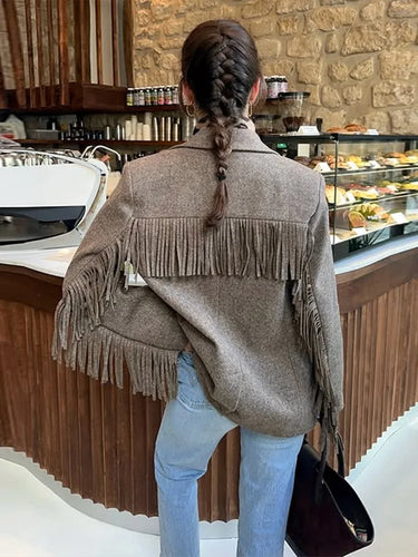Autumn Bomber Coat – Stylish Woolen Blazer with Tassels 3