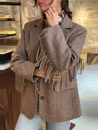 Autumn Bomber Coat – Stylish Woolen Blazer with Tassels 4