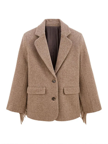 Autumn Bomber Coat – Stylish Woolen Blazer with Tassels 6