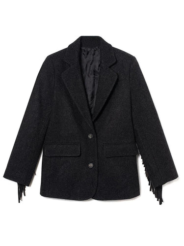 Autumn Bomber Coat – Stylish Woolen Blazer with Tassels 7