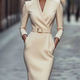 Autumn Elegance Midi Dress – Flattering Waist Design for Chic Cocktail Gatherings 0