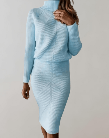 Autumn Knit Two-Piece Set With Turtleneck Sweater And Slim Skirt 0