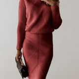 Autumn Knit Two-Piece Set With Turtleneck Sweater And Slim Skirt 1