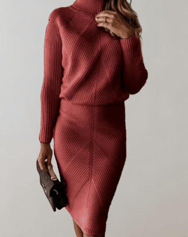 Autumn Knit Two-Piece Set With Turtleneck Sweater And Slim Skirt 1