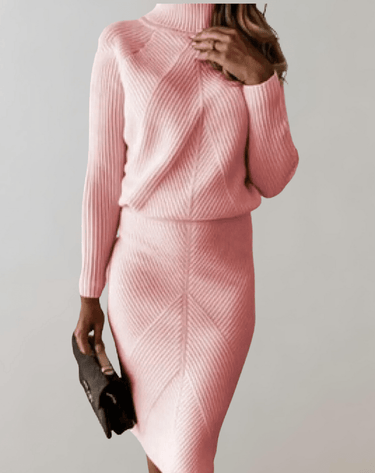 Autumn Knit Two-Piece Set With Turtleneck Sweater And Slim Skirt 2