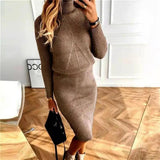 Autumn Knit Two-Piece Set With Turtleneck Sweater And Slim Skirt 9
