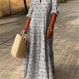Autumn Vintage Long Dress – Flattering V-Neck Design for Effortless Style 0