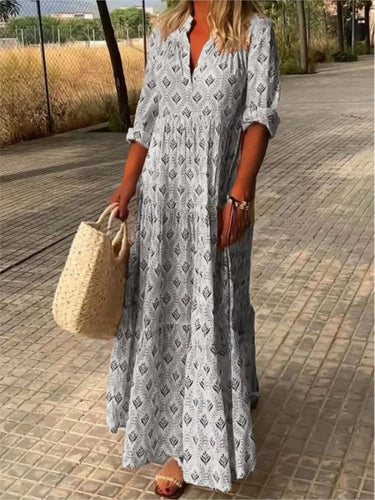 Autumn Vintage Long Dress – Flattering V-Neck Design for Effortless Style 0