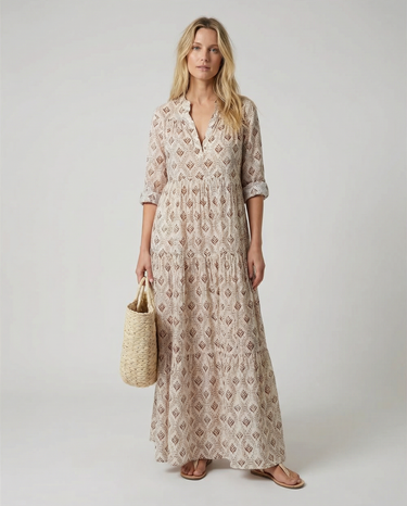 Autumn Vintage Long Dress – Flattering V-Neck Design for Effortless Style 1