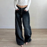 Autumn WInter Low Waist Denim Jeans Women 2025 Wide Leg Loose Baggy Pants American Retro Fashion Streetwear Female Y2K Trousers 0