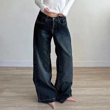 Autumn WInter Low Waist Denim Jeans Women 2025 Wide Leg Loose Baggy Pants American Retro Fashion Streetwear Female Y2K Trousers 2