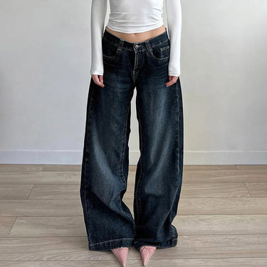 Autumn WInter Low Waist Denim Jeans Women 2025 Wide Leg Loose Baggy Pants American Retro Fashion Streetwear Female Y2K Trousers 3