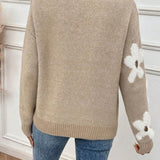 Autumn and winter women's round neck contrasting flower jacquard loose casual woolen pullover top 1
