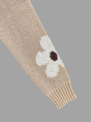 Autumn and winter women's round neck contrasting flower jacquard loose casual woolen pullover top 4