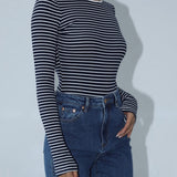 Open Back Stripe Long Sleeve Bodysuit 3