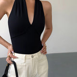 V-Neck Halter Open Back Tank Top 1