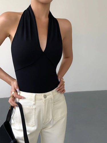 V-Neck Halter Open Back Tank Top 1