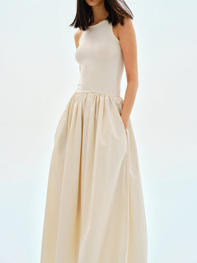 Sleeveless Cotton Blend Maxi Dress