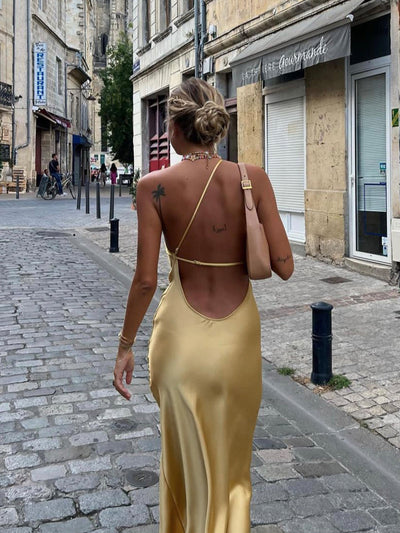 Open Back Satin Maxi Dress