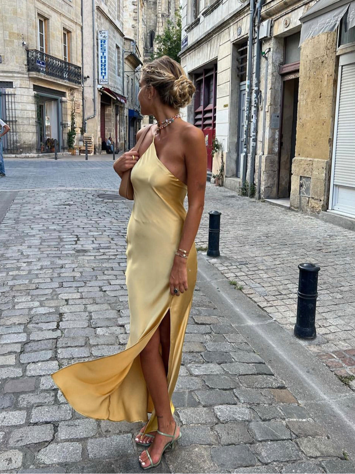 Open Back Satin Maxi Dress