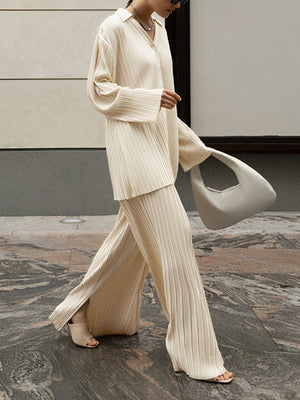 Oversized Leisure Pleat Pockets Two Piece Pants Set 1