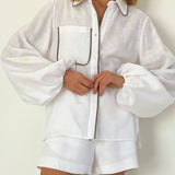 Cotton & Linen Contrast Trim Two Piece Shorts Set 4