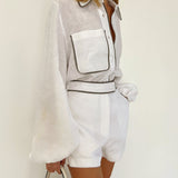 Cotton & Linen Contrast Trim Two Piece Shorts Set 2
