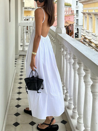 Coastal Open Back Cotton Maxi Dress