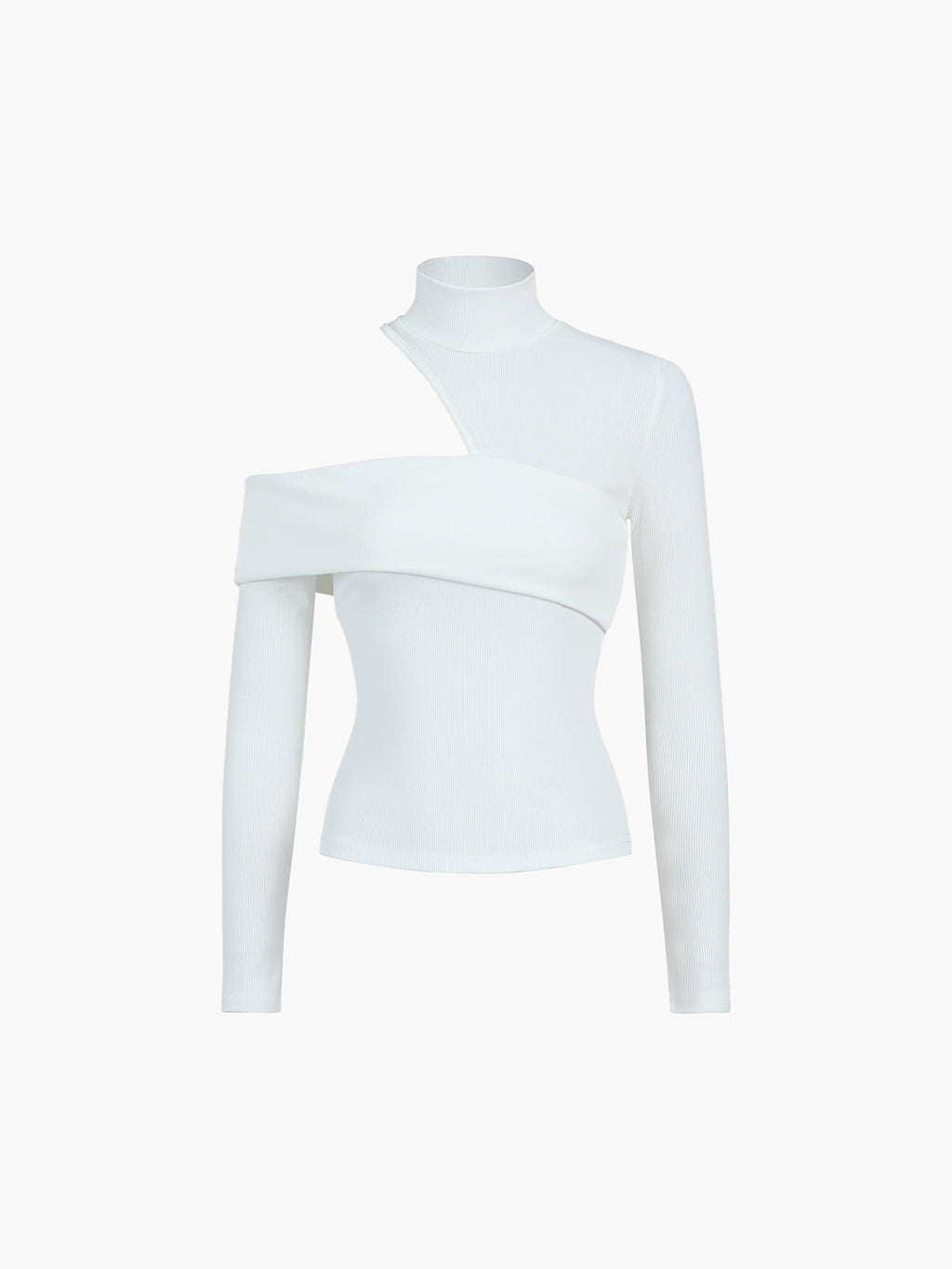 Mock Neck Oblique Cutout Rib Long Sleeve Knit Top 2