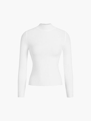 Mock Neck Rib Long Sleeve Knit Top 3