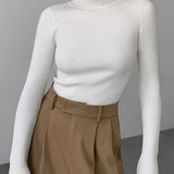 Mock Neck Rib Long Sleeve Knit Top 2