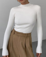 Mock Neck Rib Long Sleeve Knit Top 2