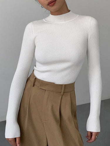 Mock Neck Rib Long Sleeve Knit Top 2