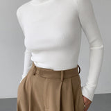 Mock Neck Rib Long Sleeve Knit Top 1