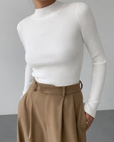 Mock Neck Rib Long Sleeve Knit Top 1