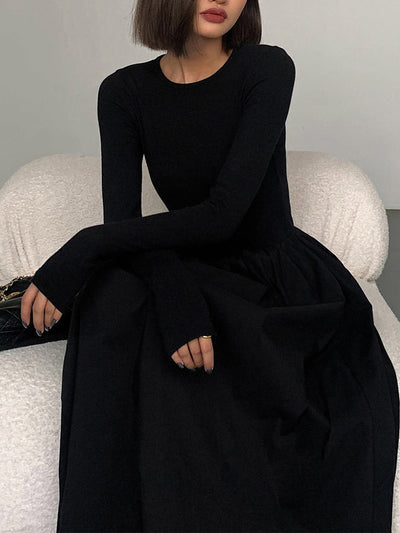 Leisure Pockets Long Sleeve Long Dress-4