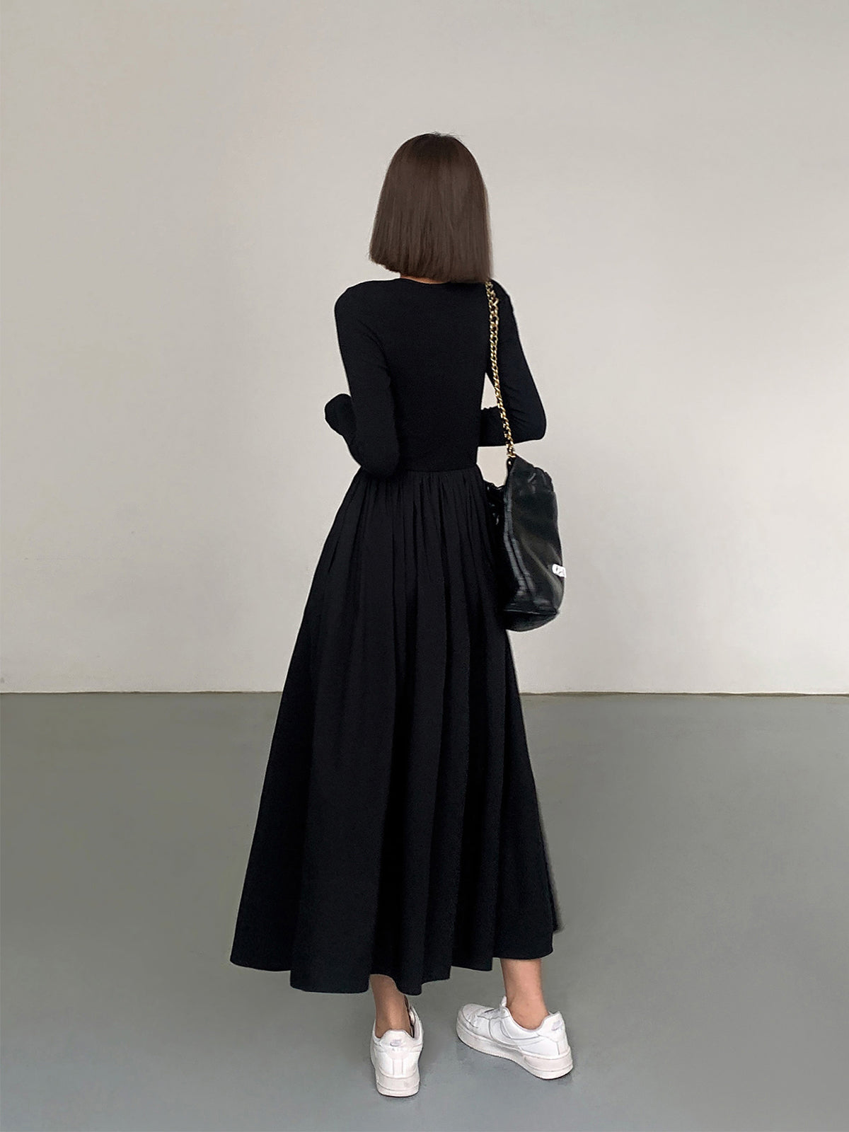 Leisure Pockets Long Sleeve Long Dress-3
