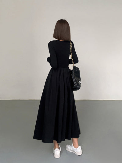 Leisure Pockets Long Sleeve Long Dress-3