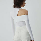 Mock Neck Oblique Cutout Rib Long Sleeve Knit Top 3