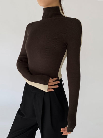Mock Neck Contrast Sleeve Top