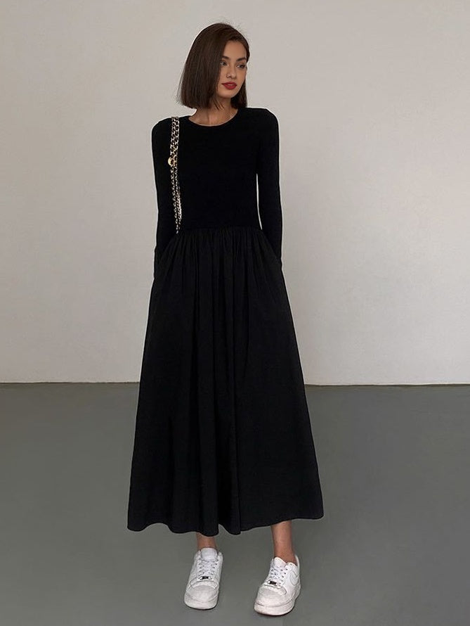 Leisure Pockets Long Sleeve Long Dress-1