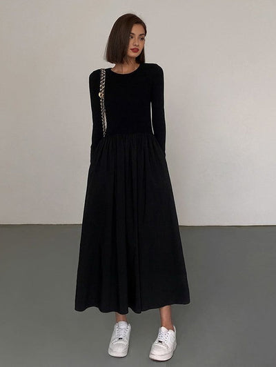 Leisure Pockets Long Sleeve Long Dress-1