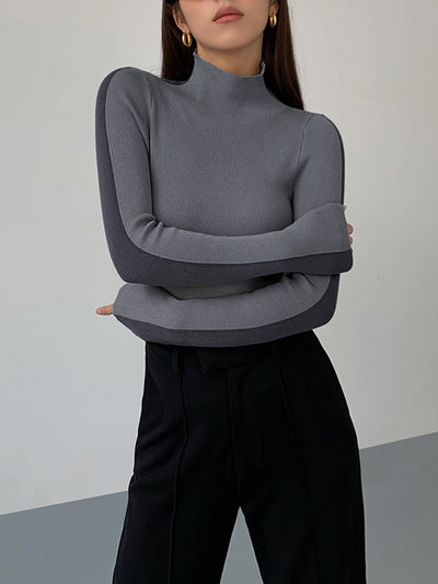 Mock Neck Contrast Sleeve Top