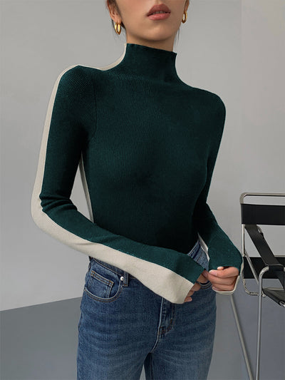 Mock Neck Contrast Sleeve Top