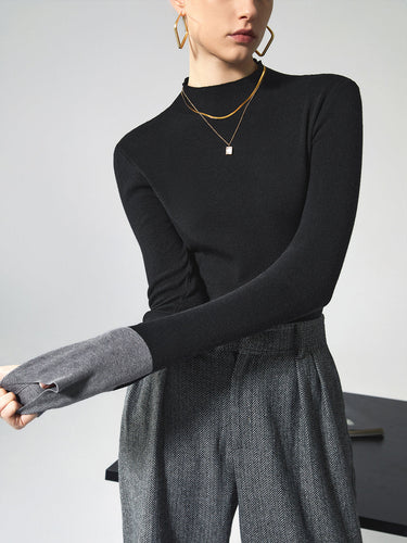 Long Sleeve Contrast Cuff Knit Top 4