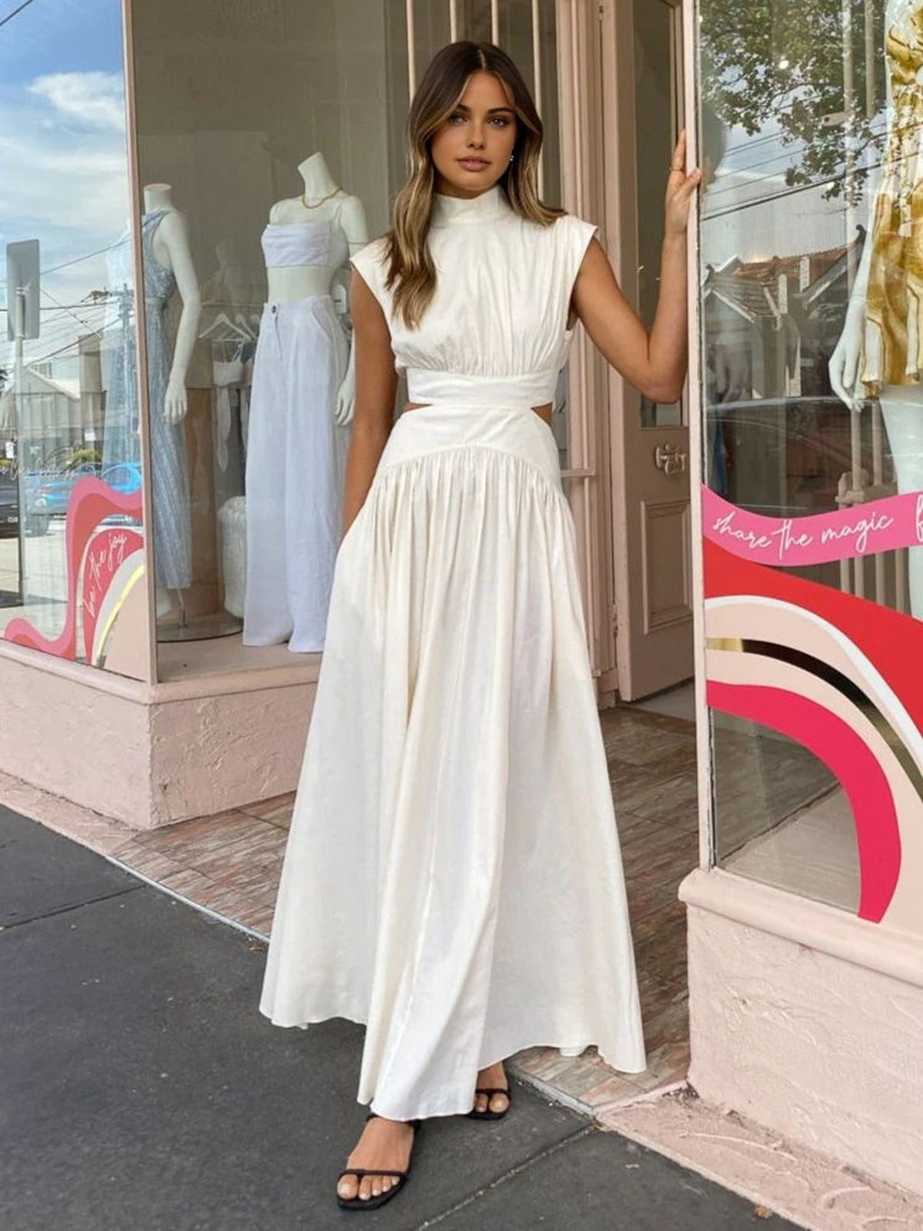 Mock Neck Cut Out Long Dress-2
