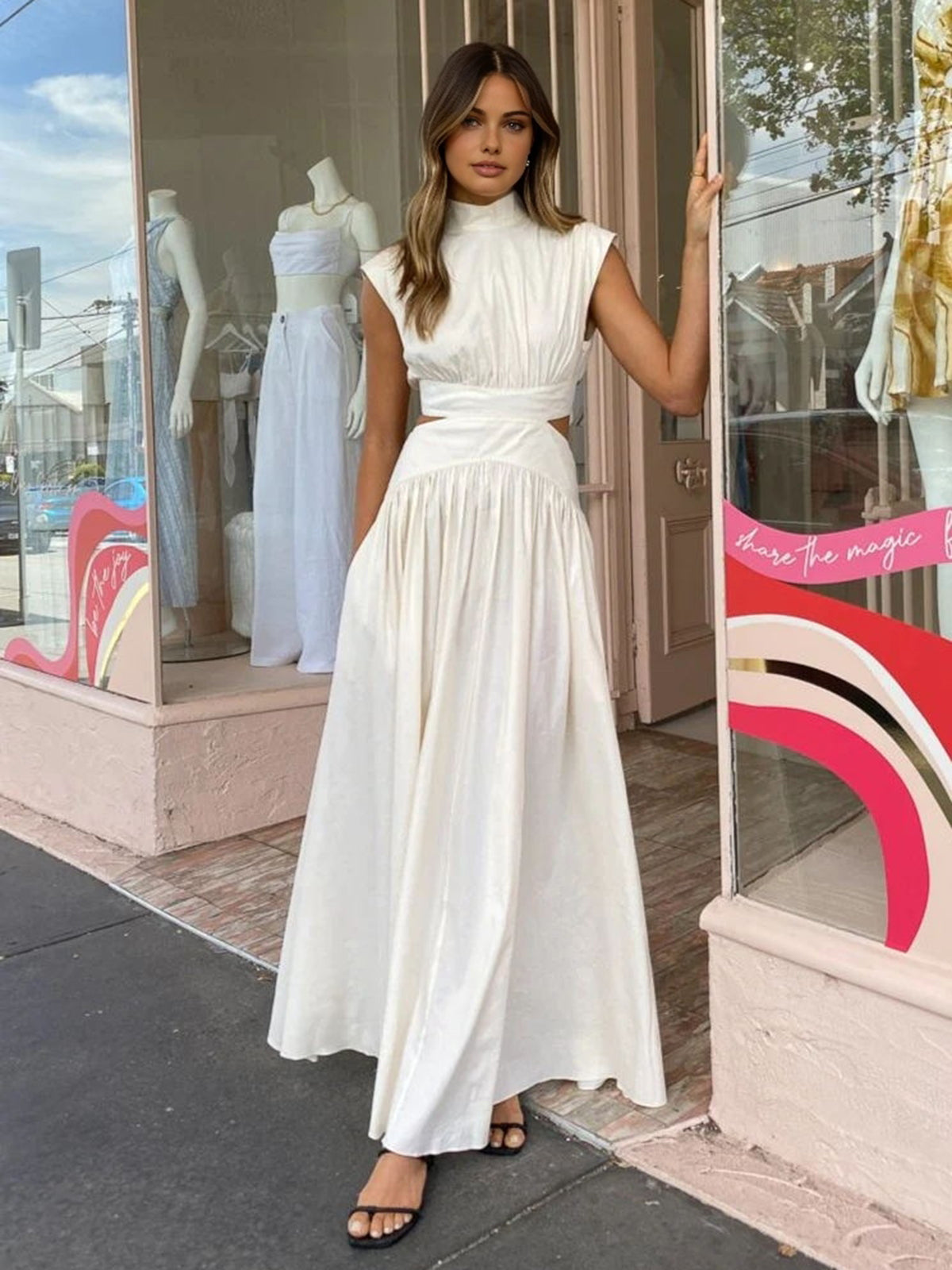 Mock Neck Cut Out Long Dress-2