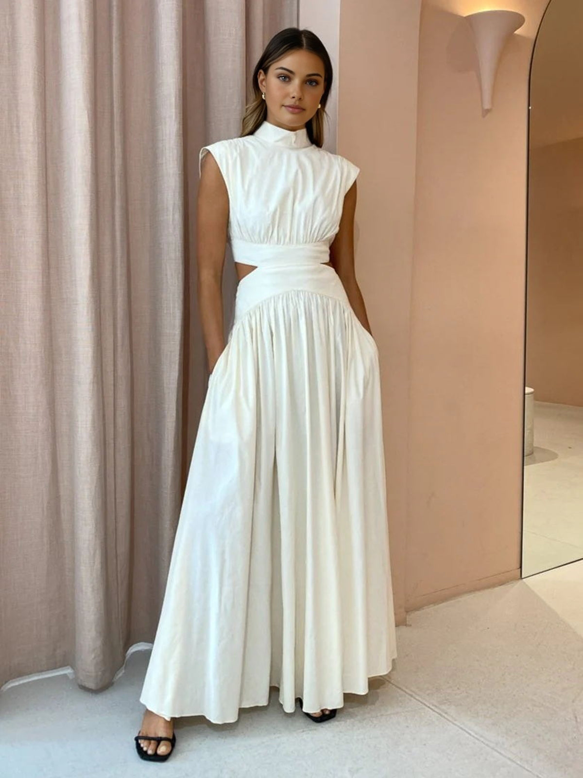 Mock Neck Cut Out Long Dress-3