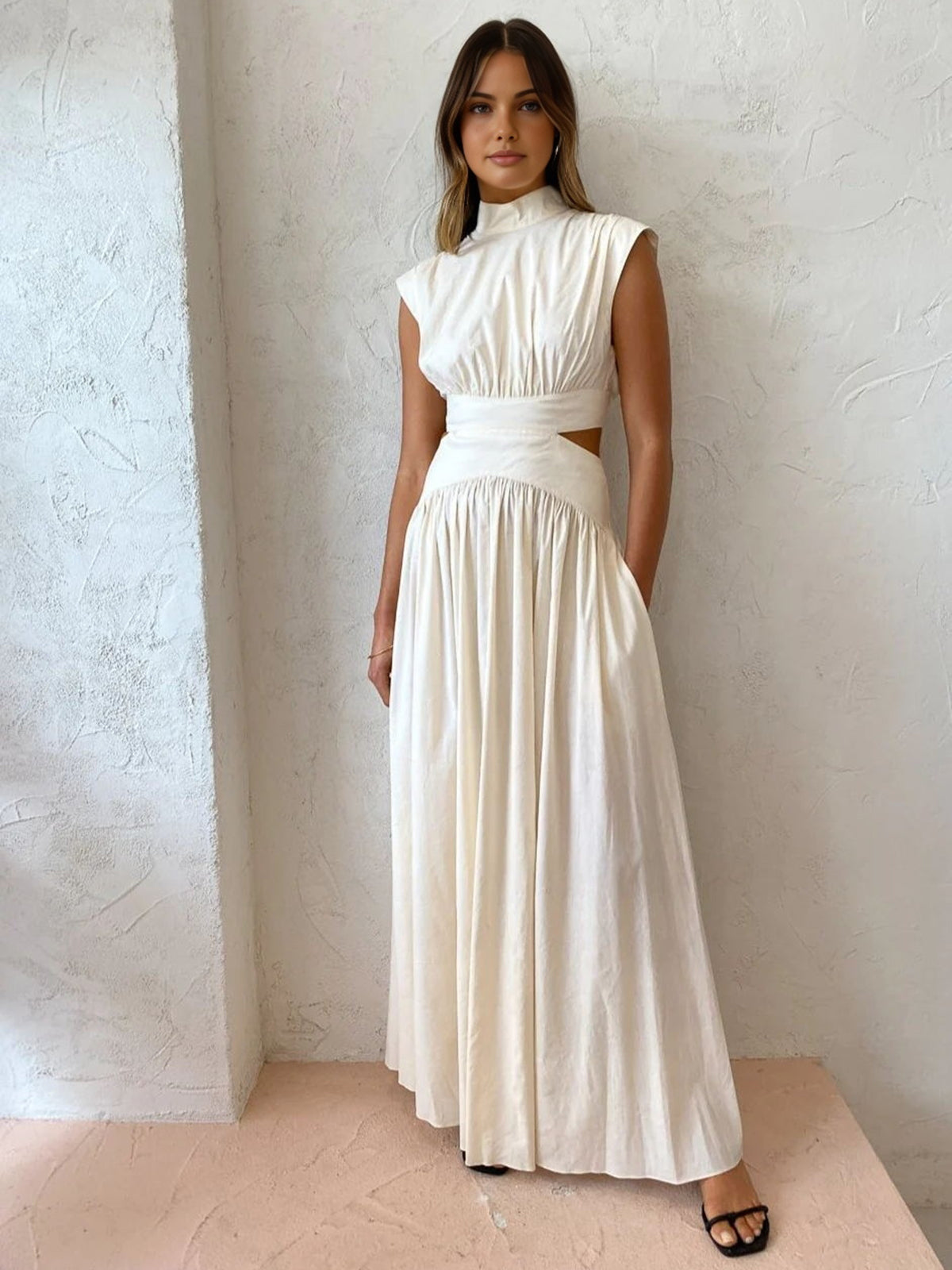 Mock Neck Cut Out Long Dress-1